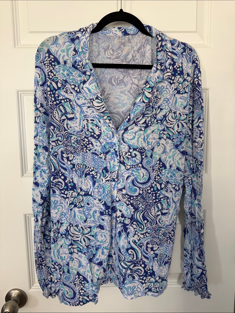 Lilly Pulitzer Blue, Aqua & White Paisley Button-Down PJ Set